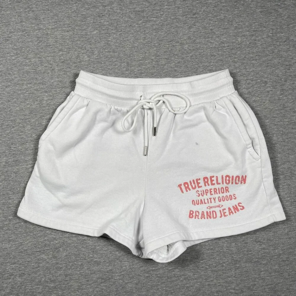 True Religion Sweat Shorts Womens Size S White French Terry Cotton Polyester